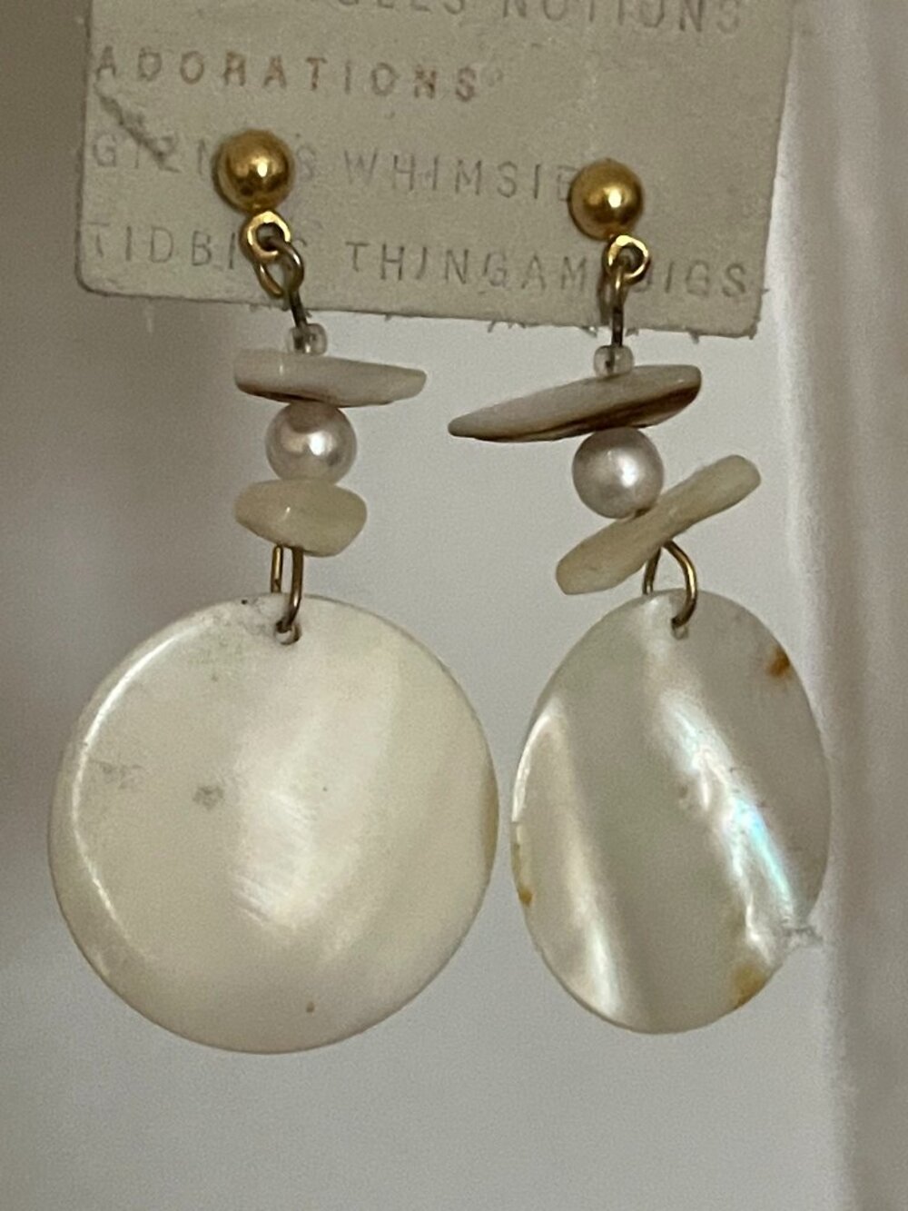 Vintage Mother of Pearl Shell Drop Earrings — Iridescent Pearl Dangle Studs